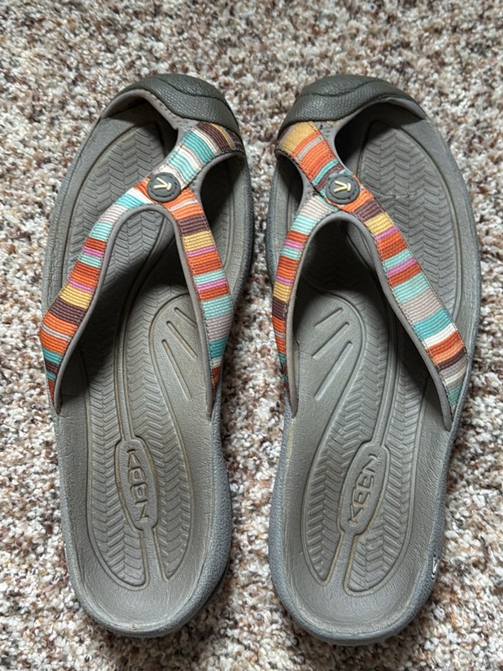 Keen Gray Sandals with Orange, Teal, Pink & Brown Straps - Picture 2 of 7